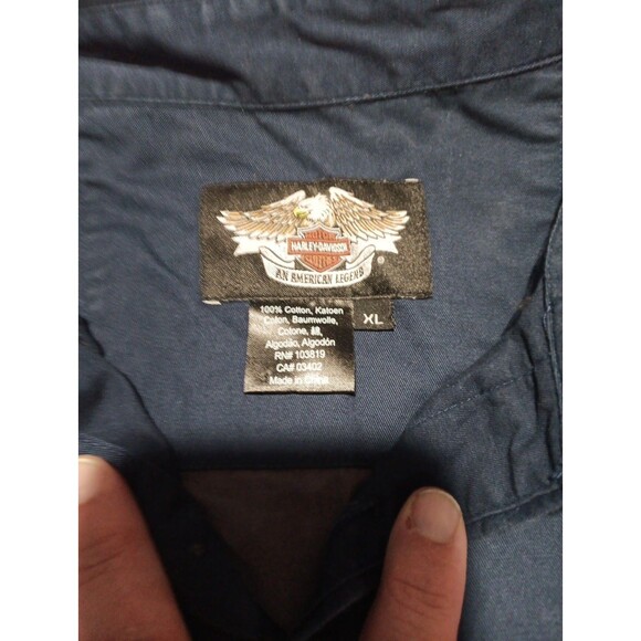 Harley Davidson Button Up Short Sleeve Shirt Men's XL Blue/Gray Skulls - Picture 5 of 7